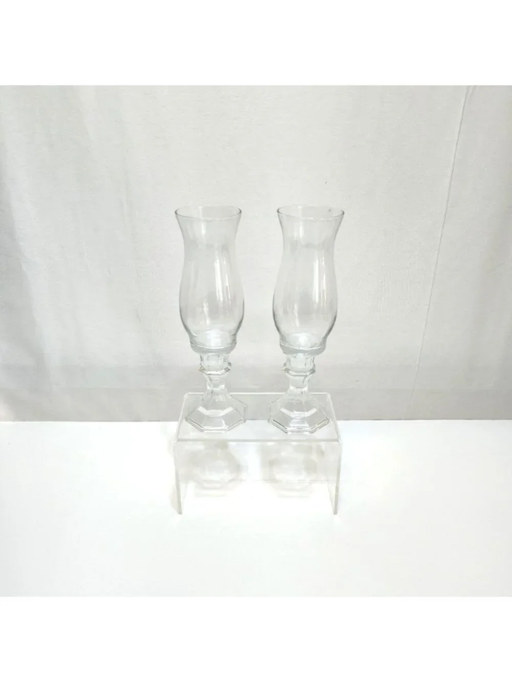DIY (2) Glass Candle Holder Hurricane Vases Upcycled Home Decor Octagonal Base